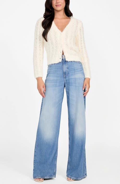 Guess Bea Open Stitch Fuzzy Cardigan In Neutral