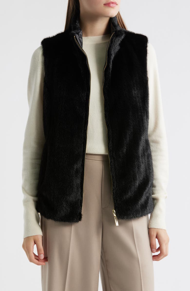 Via Spiga Reversible Faux Fur Vest, Main, color, Black