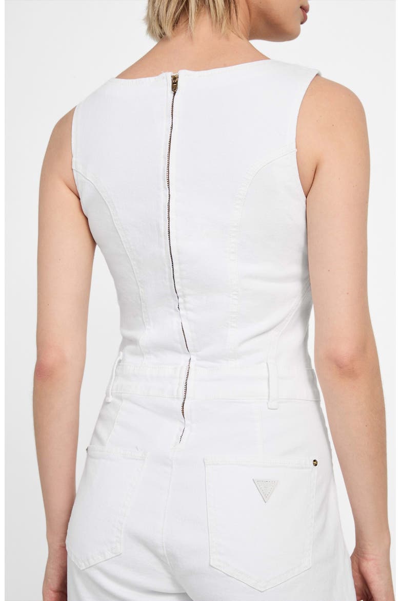 Sunni Denim Romper, Alternate, color, PURE WHITE