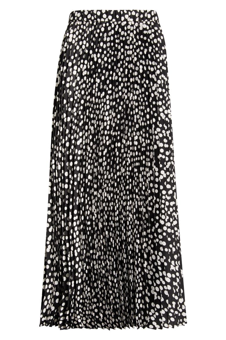 Pleated Polka Dot Elastic Waist Skirt, Alternate, color, RICH BLACK