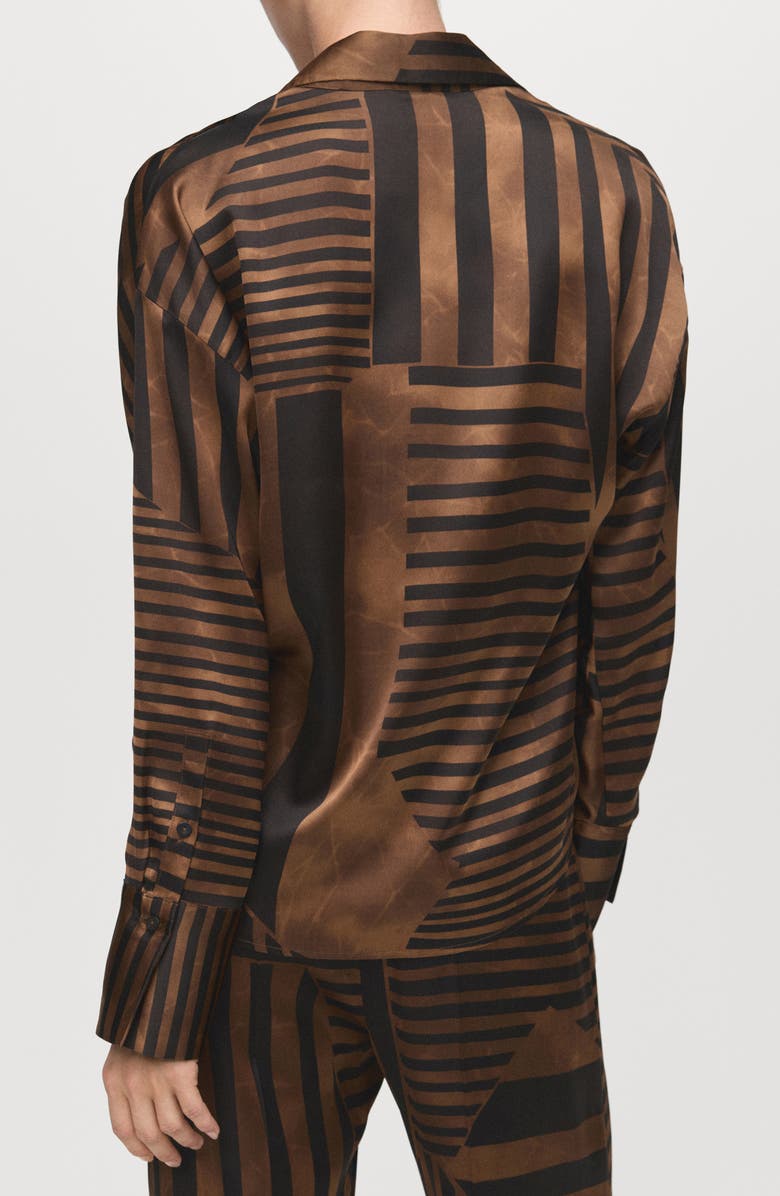 MANGO Stripe Satin Button-Up Shirt, Alternate, color, Brown