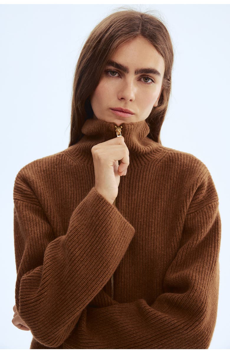 H&M Zip-through Cardigan, Alternate, color, Brown