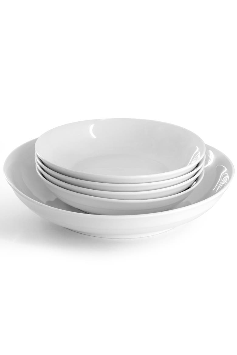 Great Essentials 5 Piece Fine Ceramic Serving Bowl and Pasta Bowl Set, Alternate, color, White