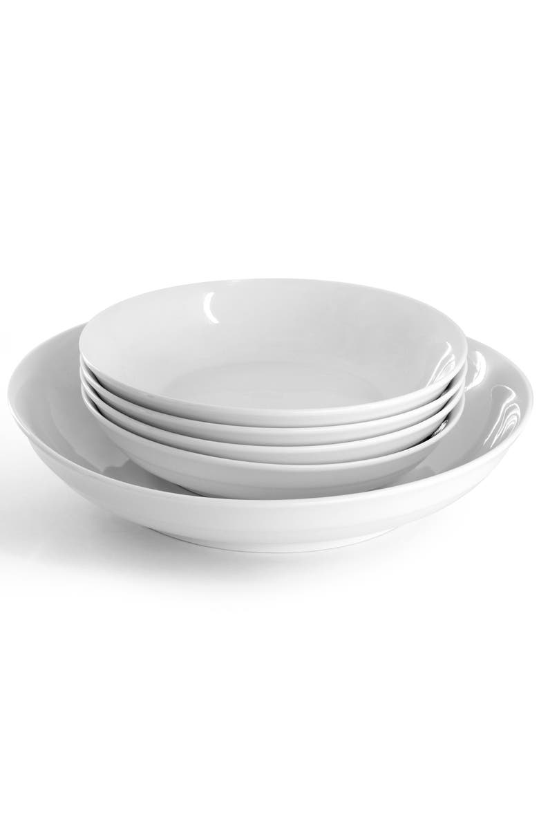 Gibson Home Great Essentials 5 Piece Fine Ceramic Serving Bowl and Pasta Bowl Set, Alternate, color, White