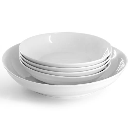 Gibson Home Great Essentials 5 Piece Fine Ceramic Serving Bowl And Pasta Bowl Set In White