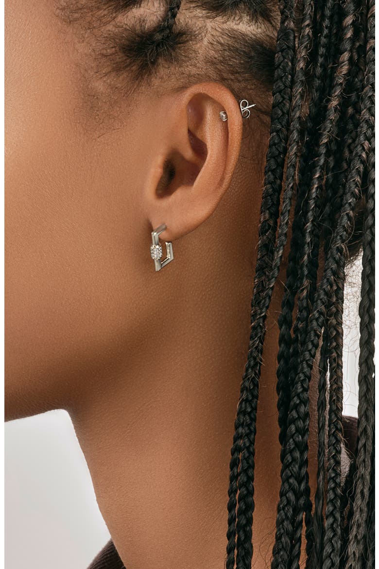 Rhodium Plated CZ Carabiner Square Hoop Earrings, Alternate, color, SILVER