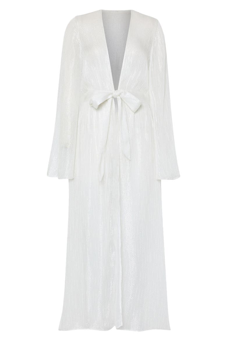 Vince Metallic Pinstripe Long Sleeve Sheer Cover-Up, Alternate, color, WHITE/ SILVER