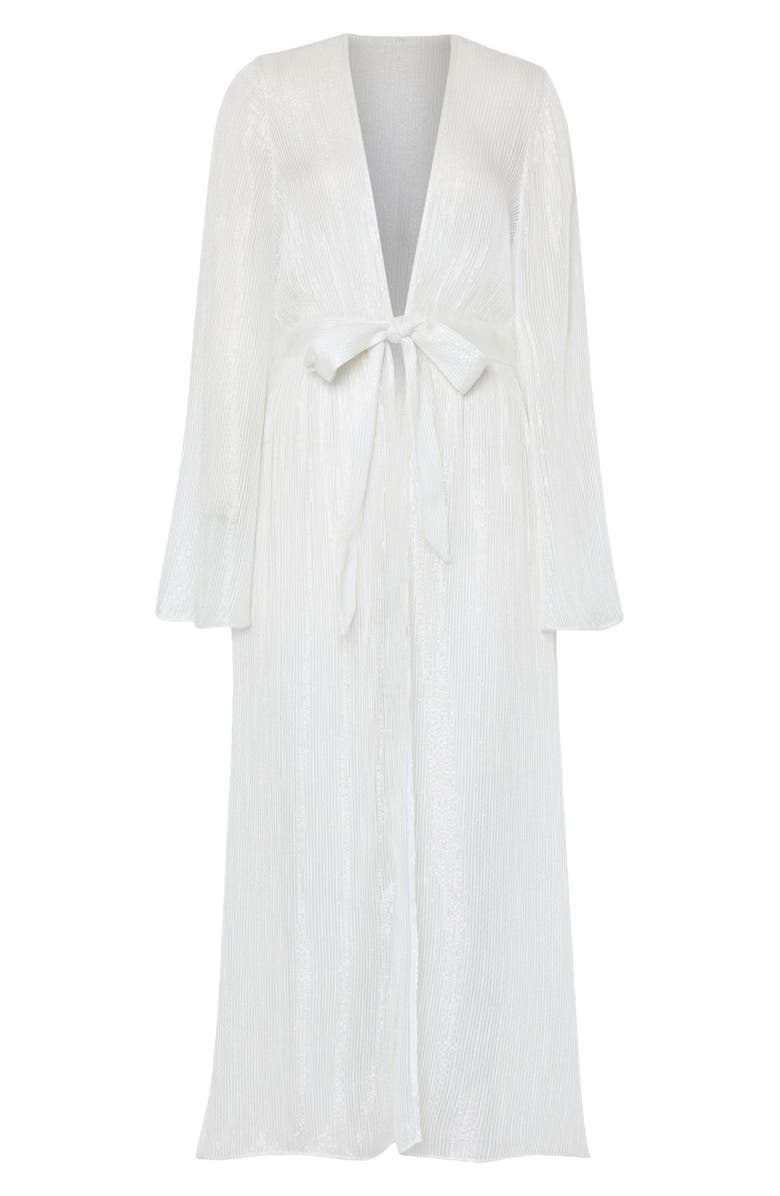 Milly Vince Metallic Pinstripe Long Sleeve Sheer Cover-Up, Alternate, color, White/ Silver