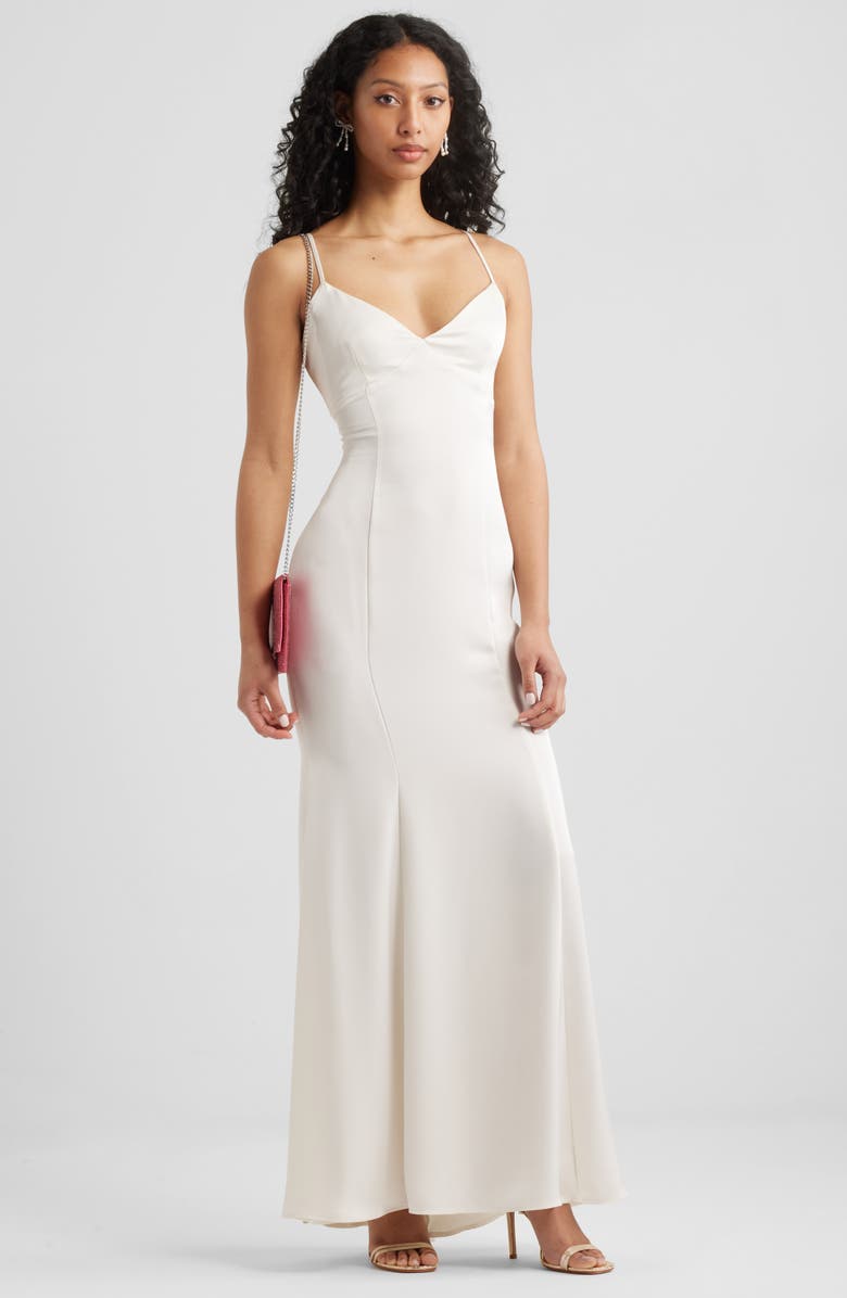 BP. Tie Back Satin Gown, Main, color, Ivory