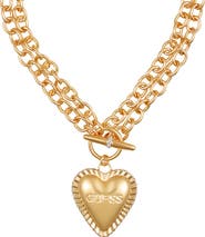 GUESS Heart Pavé Pendant Toggle Necklace