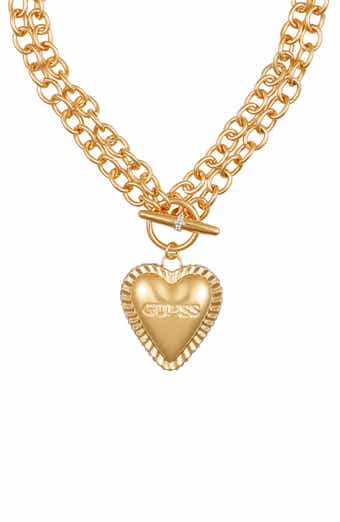 GUESS Heart Pavé Pendant Toggle Necklace