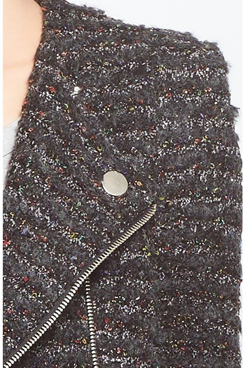 'Carly' Metallic Tweed Moto Jacket, Alternate, color, CHARCOAL