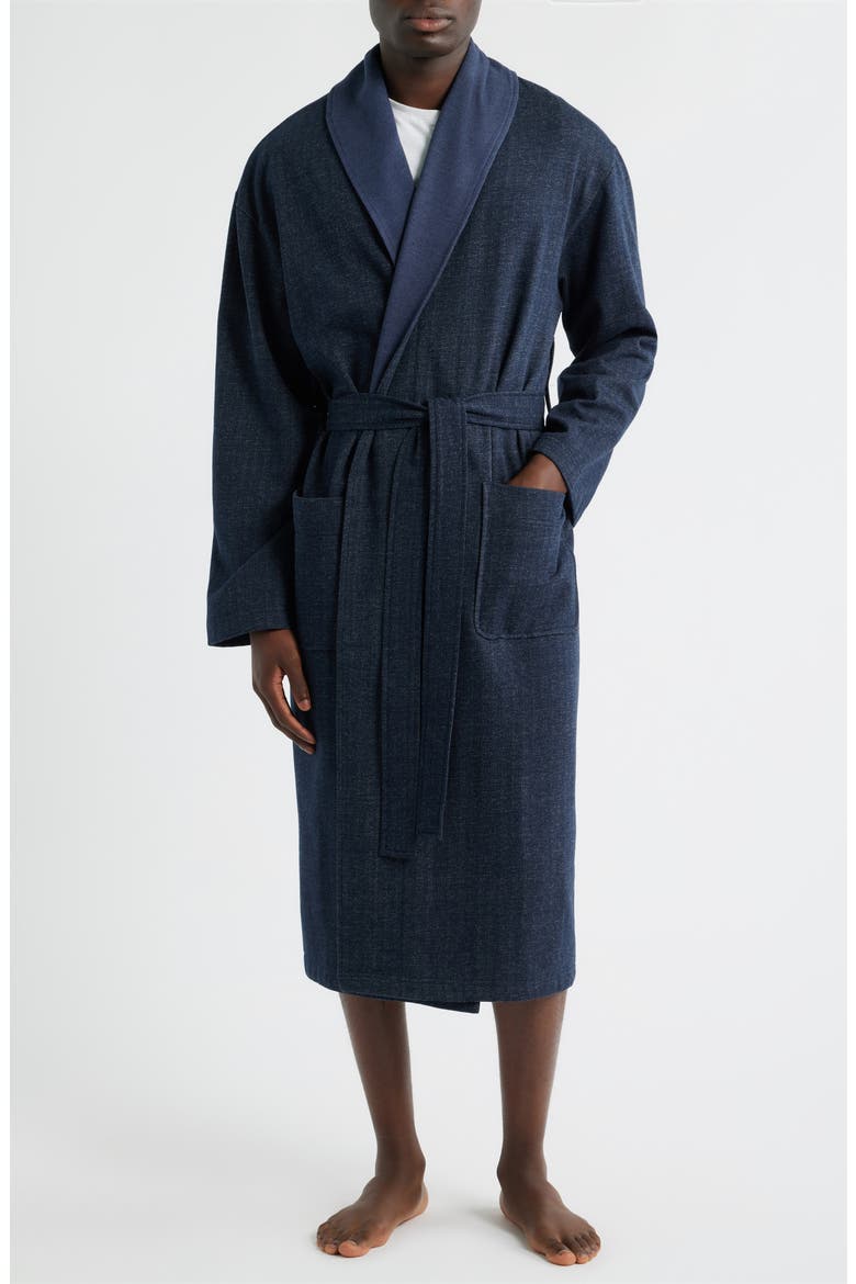 Shawl Collar Cotton Blend Herringbone Robe, Main, color, NAVY CHEVRON