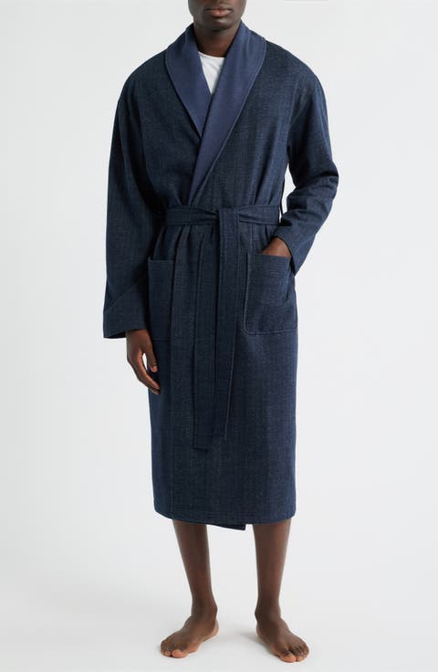 Shawl Collar Cotton Blend Herringbone Robe