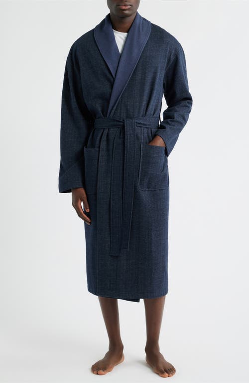 Majestic International Shawl Collar Cotton Blend Herringbone Robe in Navy Chevron 