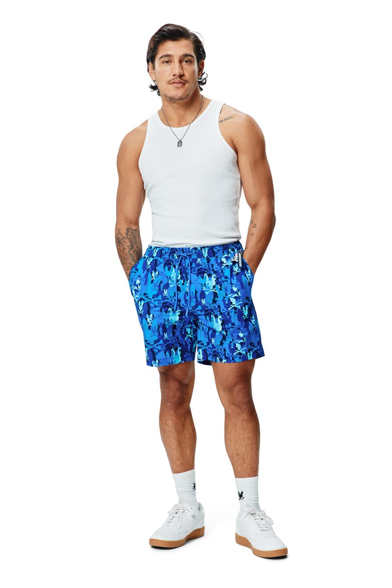 Tanner Camo Bunny Print 6-Inch Swim Trunks, Alternate, color, MULTI BLUE