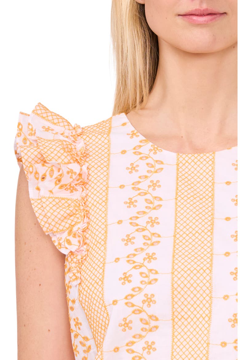 Embroidered Ruffle Sleeve Top, Alternate, color, ULTRA WHITE