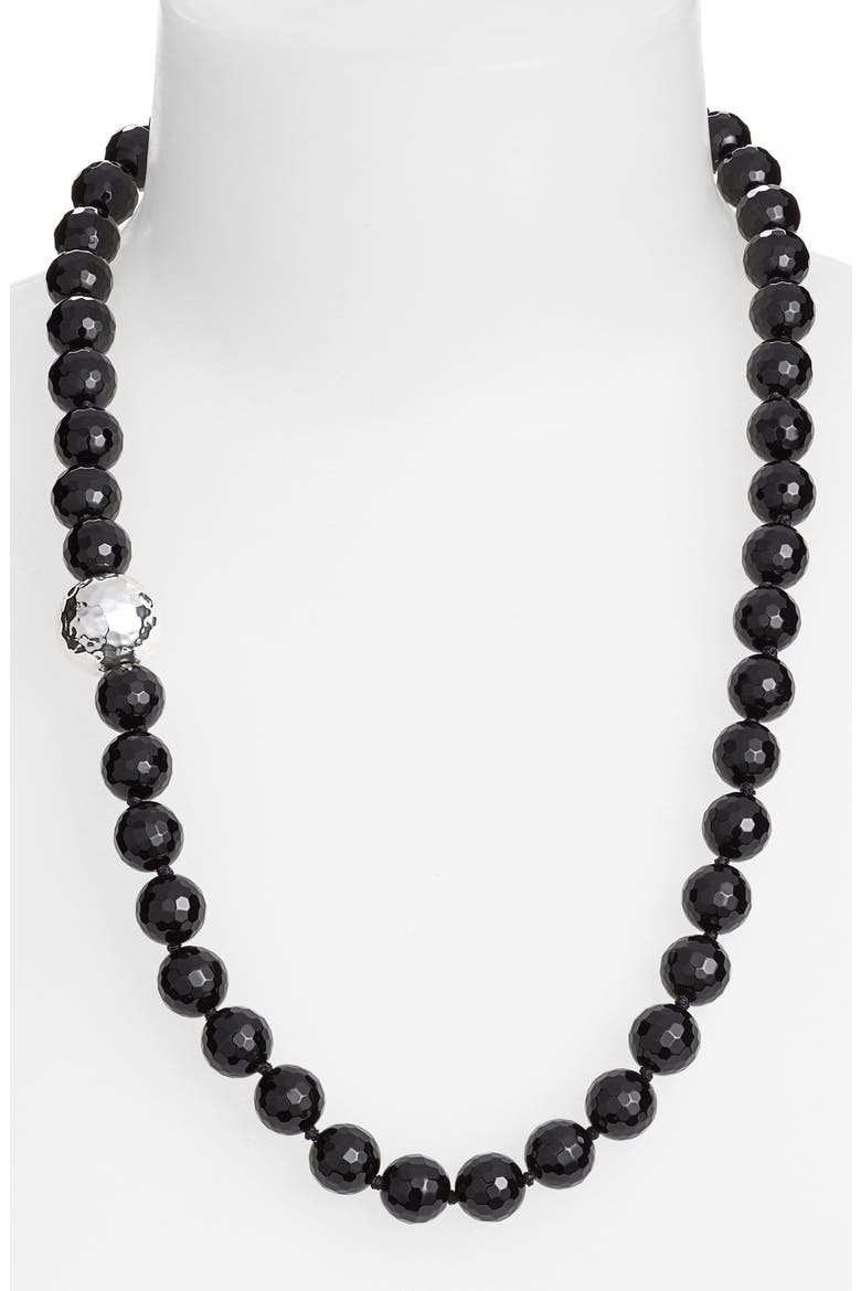 Stone Beaded Necklace, Main, color, BLACK ONYX/ SILVER