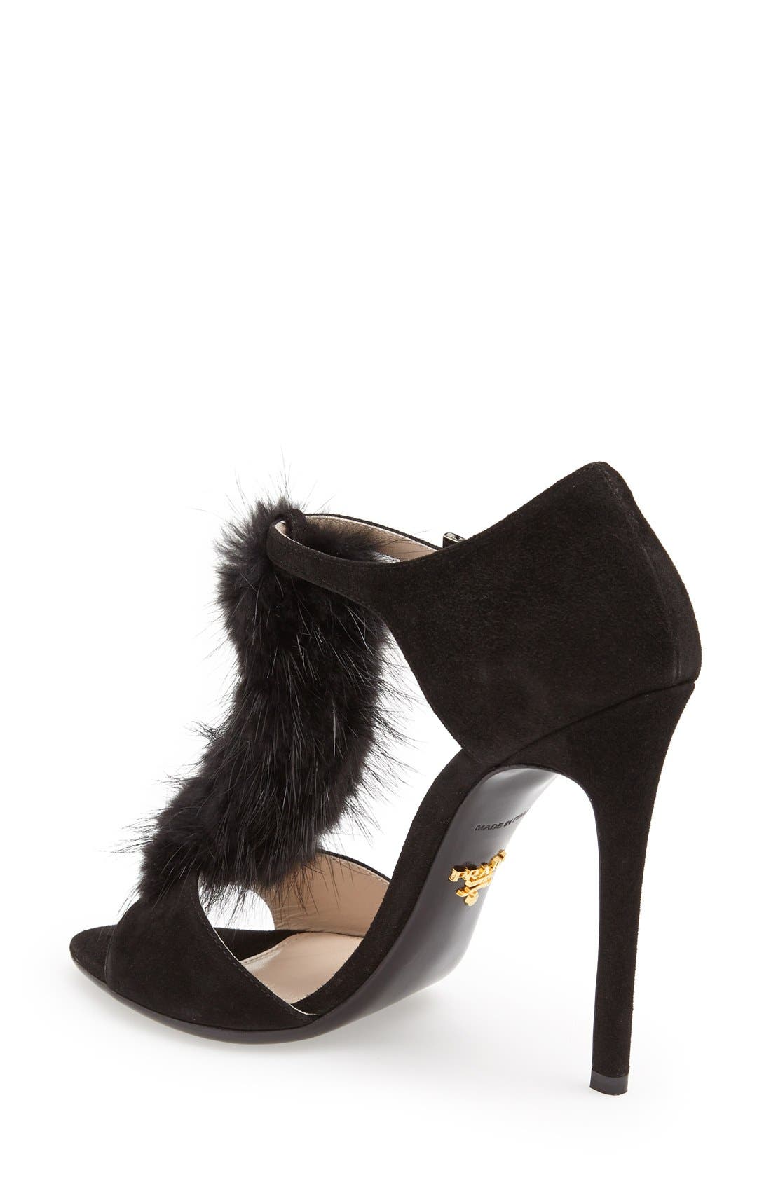 Fur Trimmed Sandal, Alternate, color, BLACK