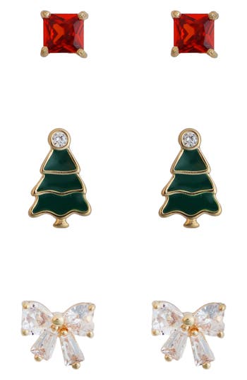 Panacea Set Of 3 Holiday Stud Earrings In Multi