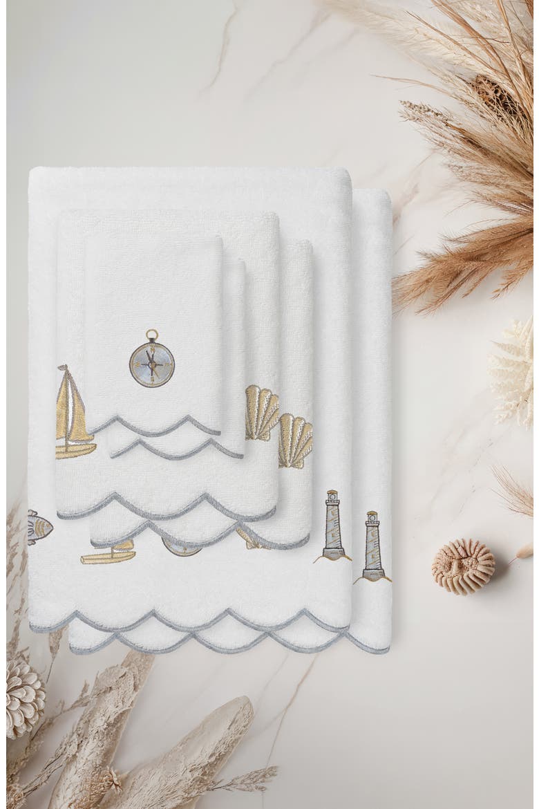 Sea Joy Scallop 3-Piece Embellished Towel Set, Alternate, color, WHITE/ GRAY