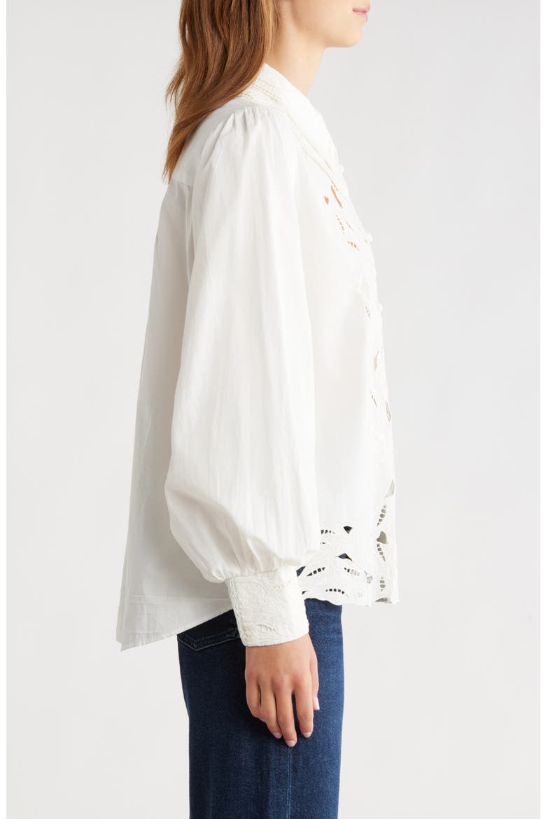 Embroidered Eyelet Puff Sleeve Button-Up Shirt, Alternate, color, OFF-WHITE