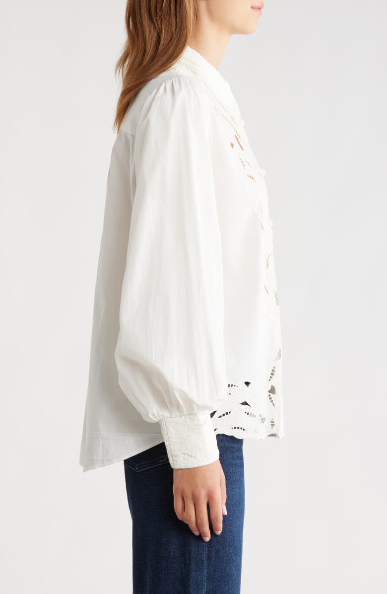 FARM Rio Embroidered Eyelet Puff Sleeve Button-Up Shirt, Alternate, color, Off-White