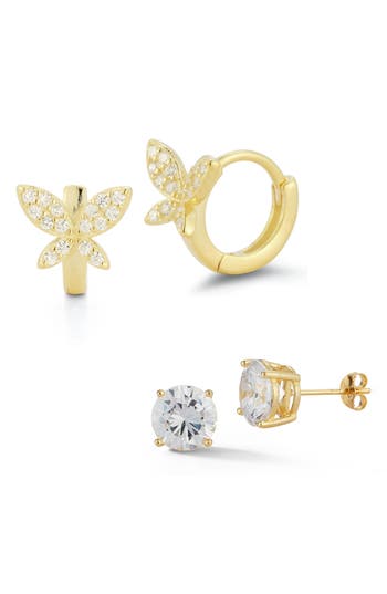 Glaze Jewelry Set Of 2 Cubic Zirconia Stud & Butterfly Hoop Earrings