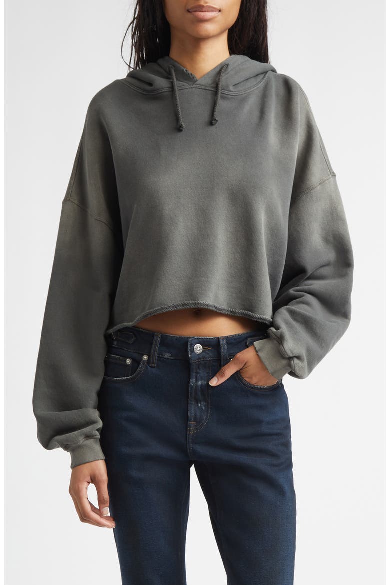 Star Distressed Oversize Cotton Crop Hoodie, Main, color, CHARCOAL