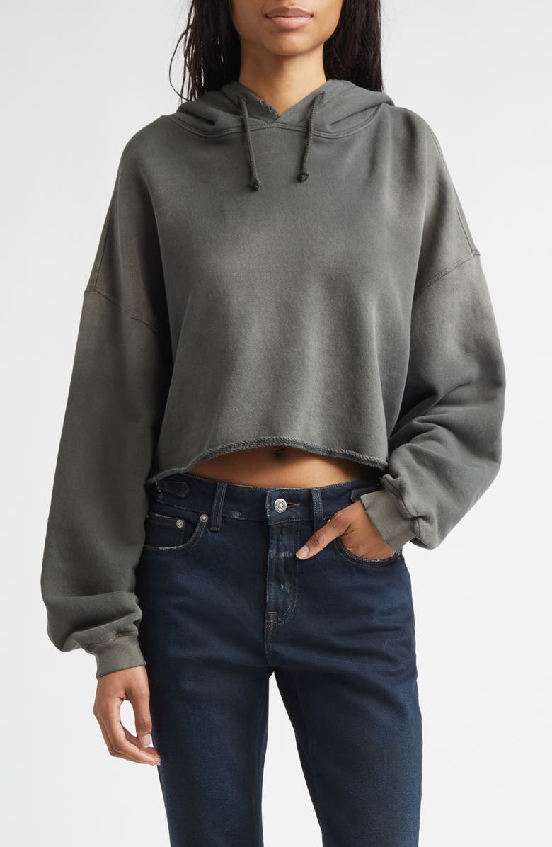 Golden Goose Star Distressed Oversize Cotton Crop Hoodie, Main, color, Charcoal
