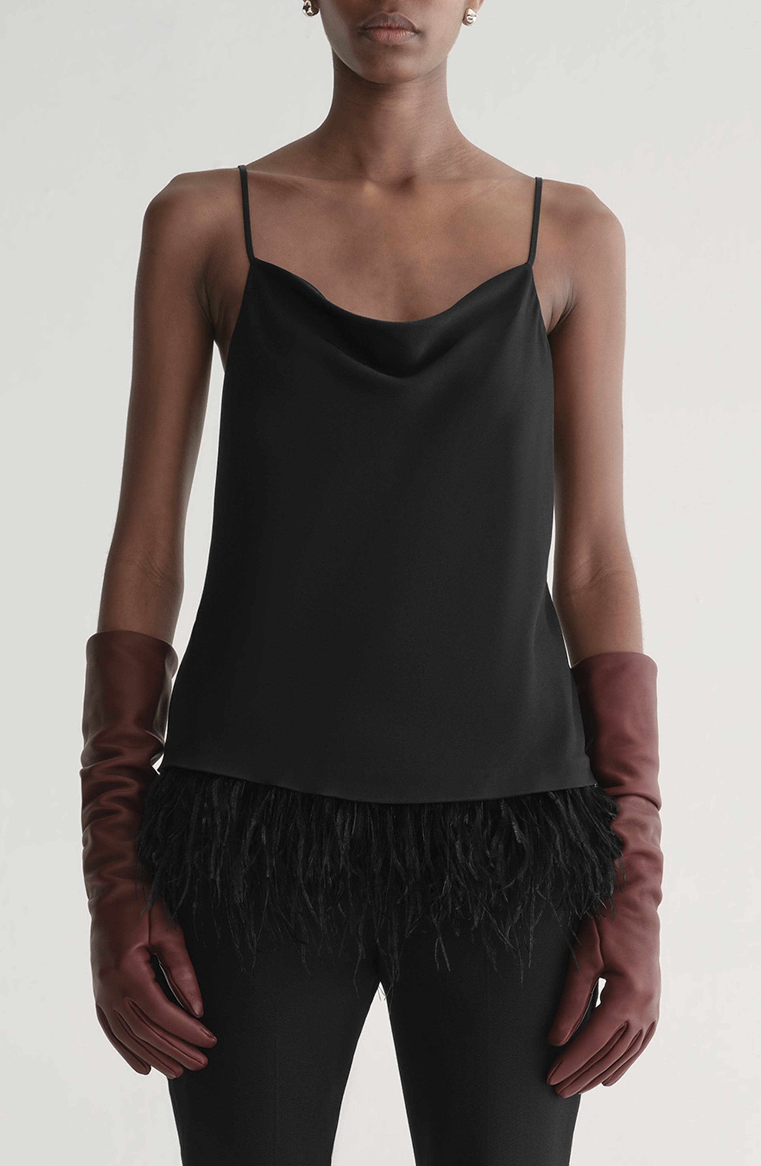 Eliza Feather Trim Satin Camisole