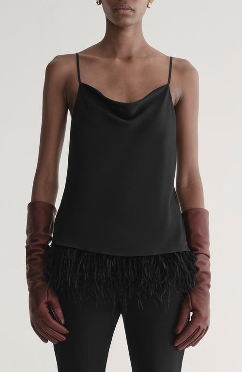 A.l.c . Eliza Feather Trim Satin Camisole In Black