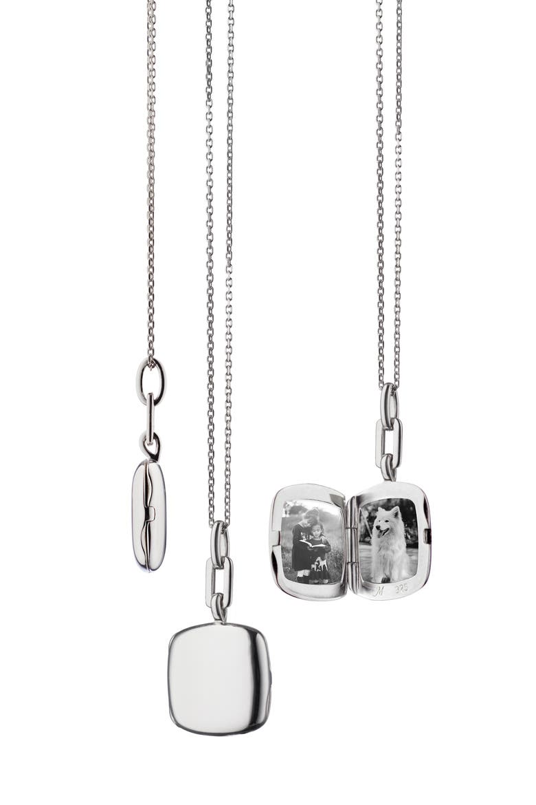 Viv Slim Cushion Locket Necklace, Alternate, color, STERLING SILVER