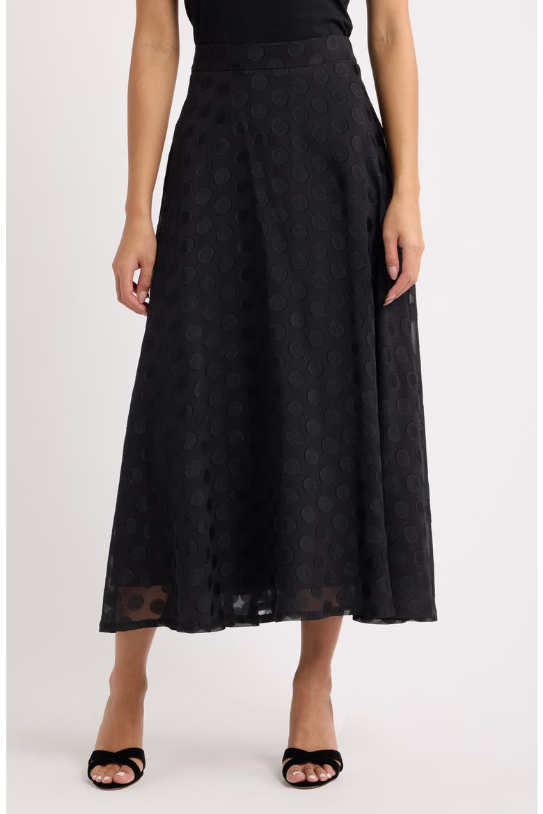 Polka Dot Jacquard Mesh Midi Skirt, Main, color, ANNE BLACK