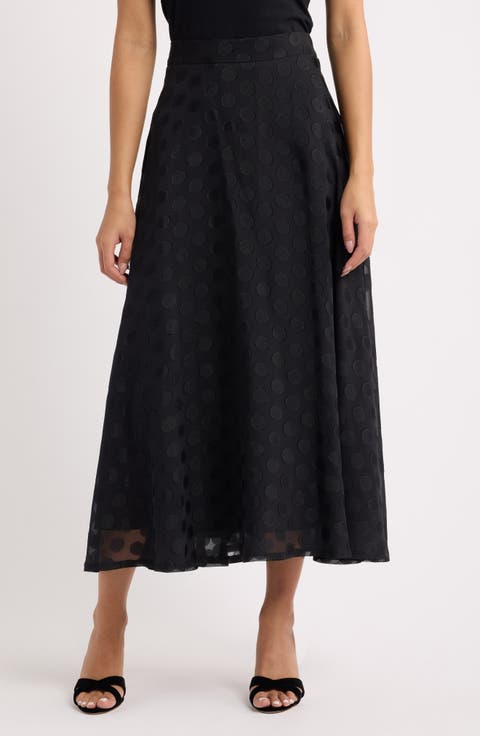 Polka Dot Jacquard Mesh Midi Skirt
