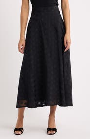 Anne Klein Polka Dot Jacquard Mesh Midi Skirt