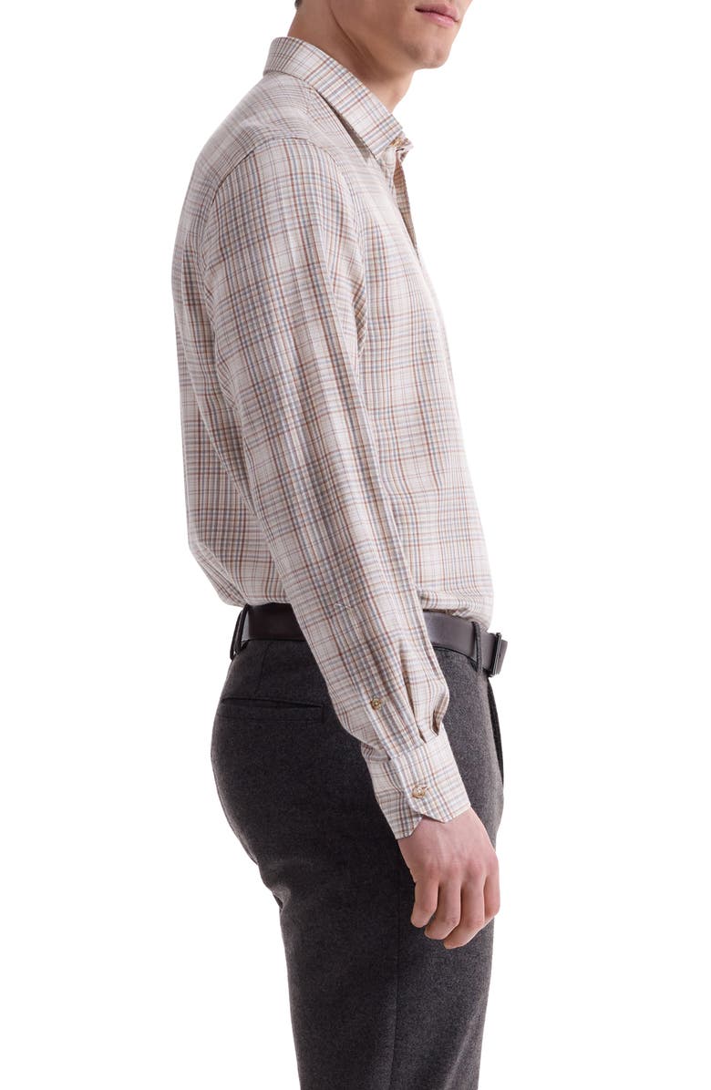 Bugatchi Karl Shaped Fit Plaid Cotton Button-Up Shirt, Alternate, color, Camel
