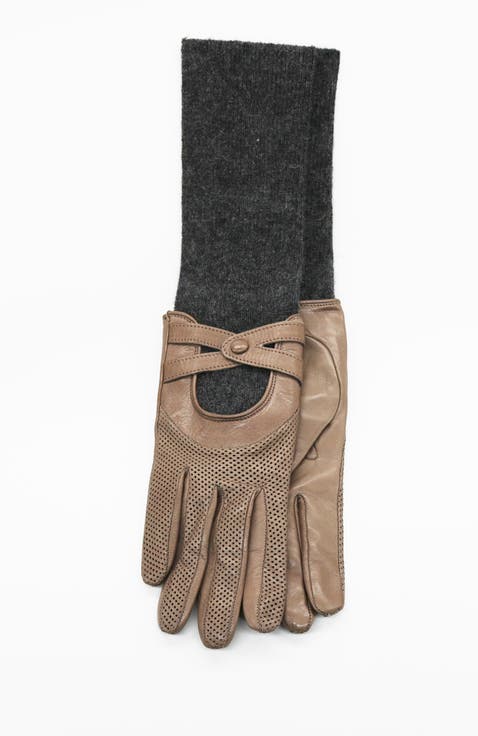 Leather gloves with knitted cuff