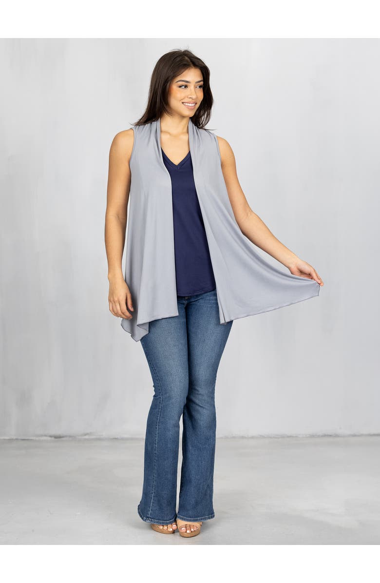 24seven Comfort Apparel Draped Open Front Sleeveless Cardigan Vest, Alternate, color, Black