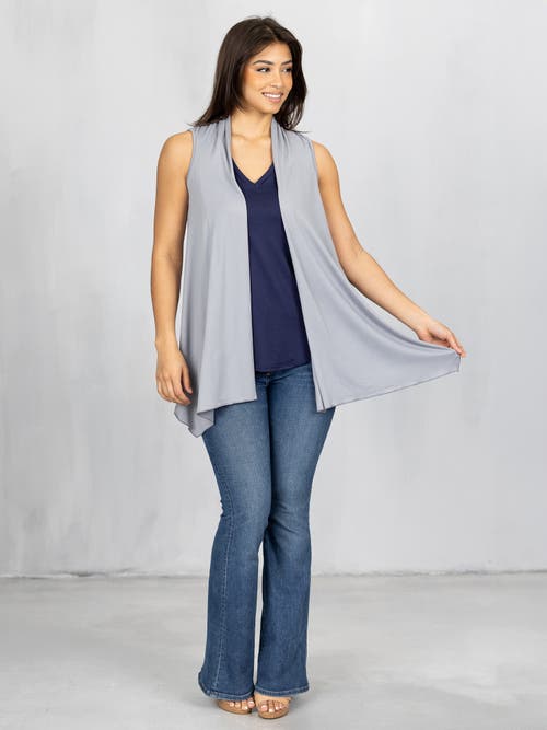 24seven Comfort Apparel Draped Open Front Sleeveless Cardigan Vest In Black