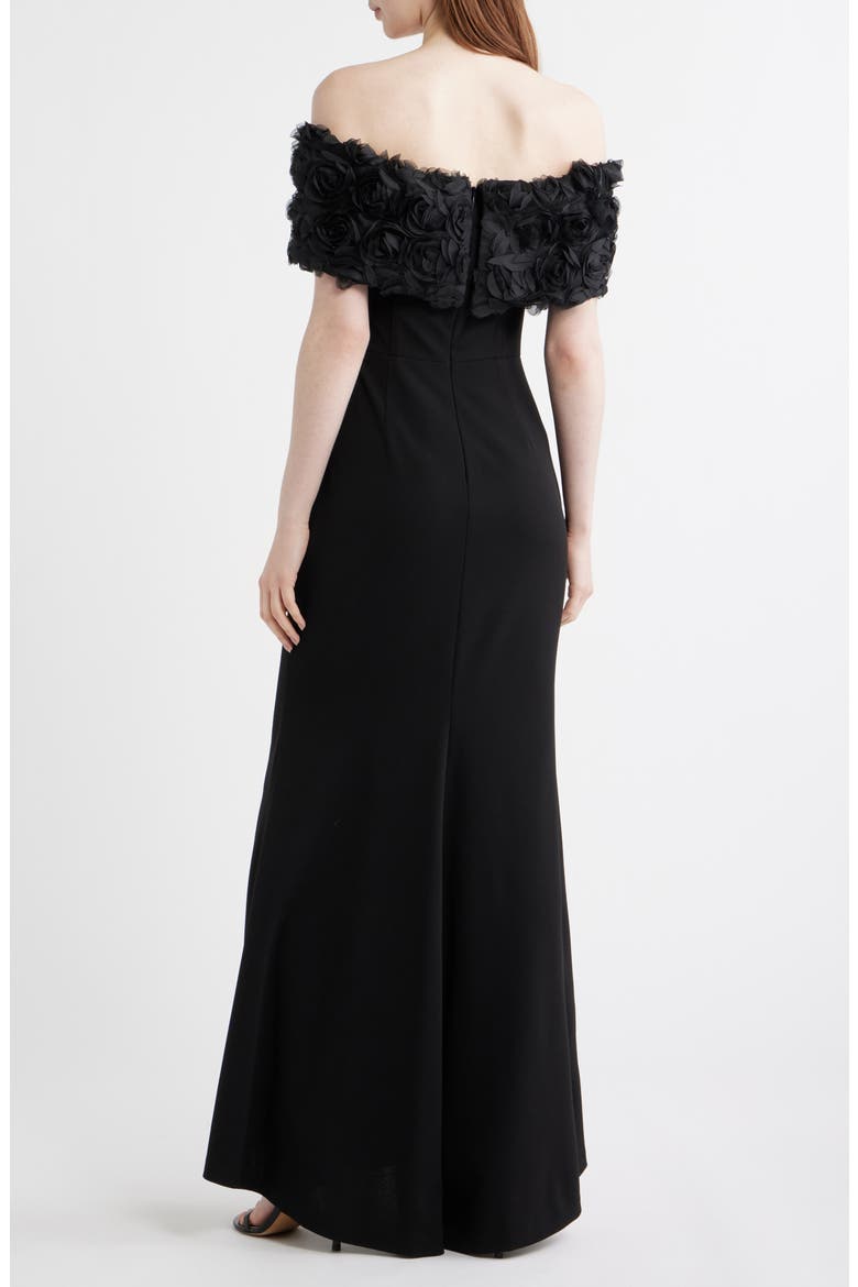 Rosette Detail Off the Shoulder Gown, Alternate, color, BLACK