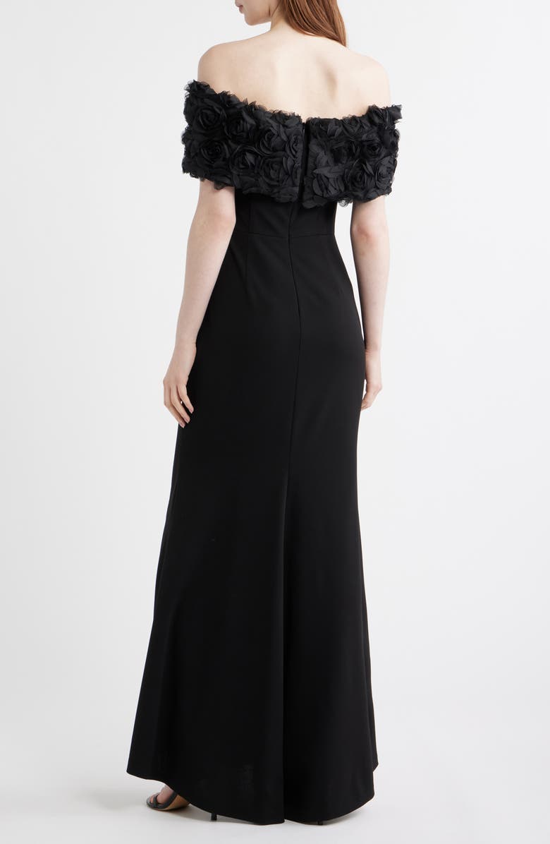 Eliza J Rosette Detail Off the Shoulder Gown, Alternate, color, Black