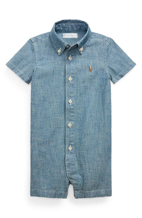 Chambray Button-Down Polo Romper (Baby)