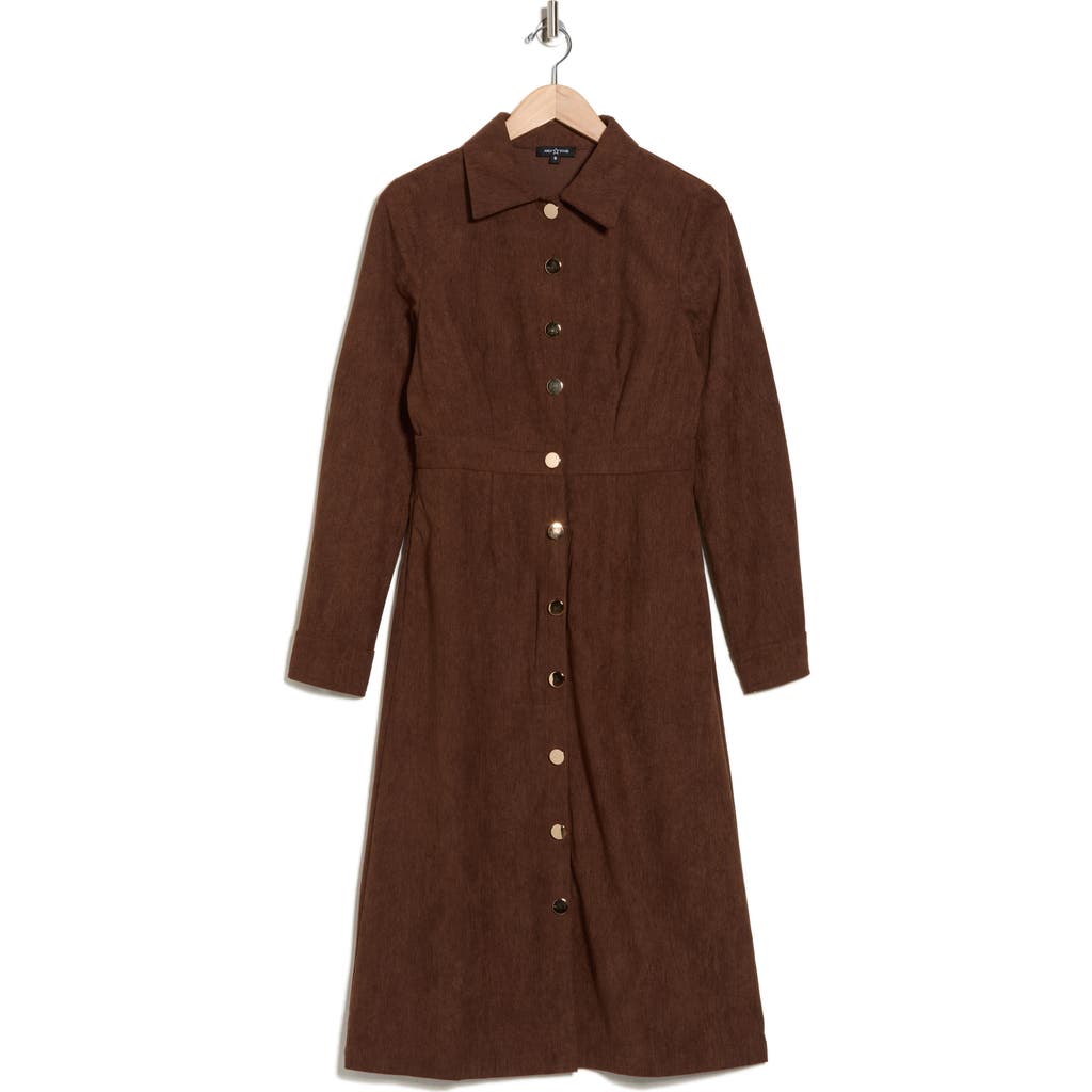 Area Stars Dion Long Sleeve Shirtdress In Brown