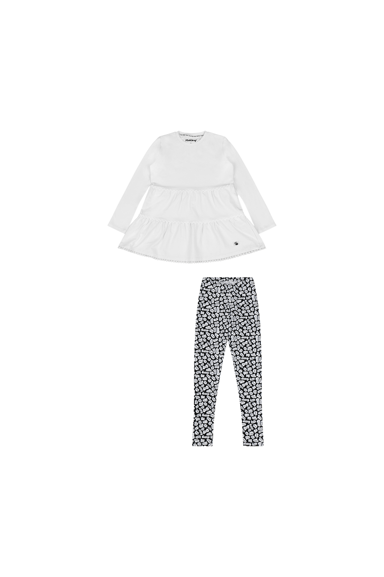 Girls Ruffle Hem Tiered Tunic and Legging Set, Alternate, color, White/Black/Hello