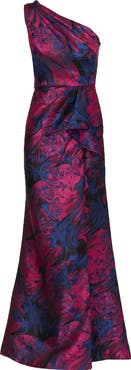 Adrianna Papell One-Shoulder Jacquard Gown