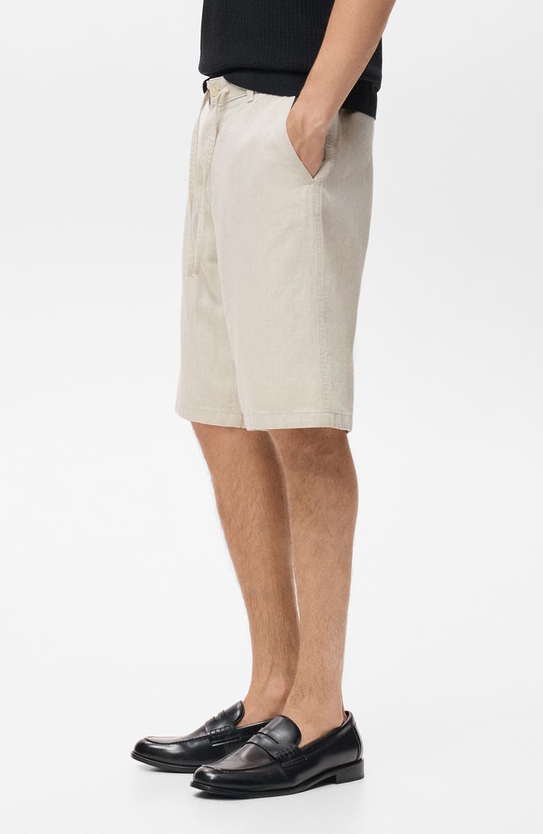 MANGO Drawstring Cotton & Linen Bermuda Shorts, Alternate, color, Ecru