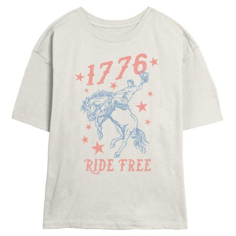 Junior's 1776 Cowboy Ride Free Short Sleeve Skimmer T-shirt