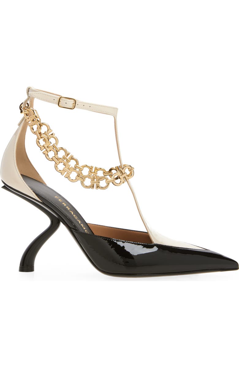 FERRAGAMO Rupy Gancini Chain T-Strap Pump, Alternate, color, Black