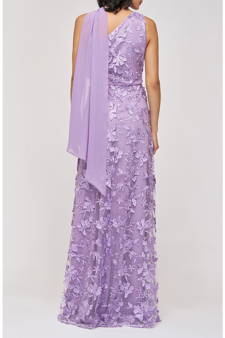 Nola Embroidered Floral Scarf Detail One-Shoulder Gown, Alternate, color, LILAC